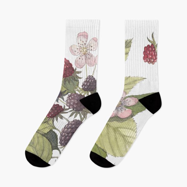 Item preview, Wild Blackberry Branch Botanical Illustration - Blooming Bramble with Ripe berries - Nature Cottagecore Art designed and sold by Laurus Lunaris.