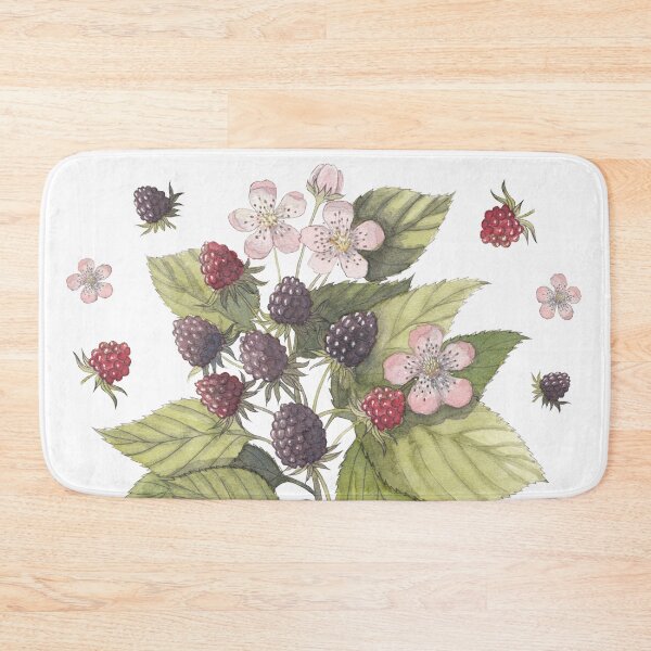 Item preview, Wild Blackberry Branch Botanical Illustration - Blooming Bramble with Ripe berries - Nature Cottagecore Art designed and sold by Laurus Lunaris.
