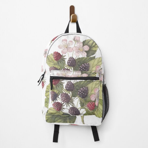 Item preview, Wild Blackberry Branch Botanical Illustration - Blooming Bramble with Ripe berries - Nature Cottagecore Art designed and sold by Laurus Lunaris.