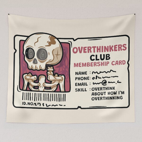 Item preview, Overthinkers Club Membership Card Skeleton Overthinking designed and sold by BrownHorse90s.
