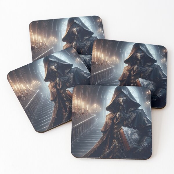 Item preview, The Veiled Oracle: A Mysterious Hooded Figure holding an Ancient Grimoire in a Gothic Castle Hall designed and sold by MouradStudio.
