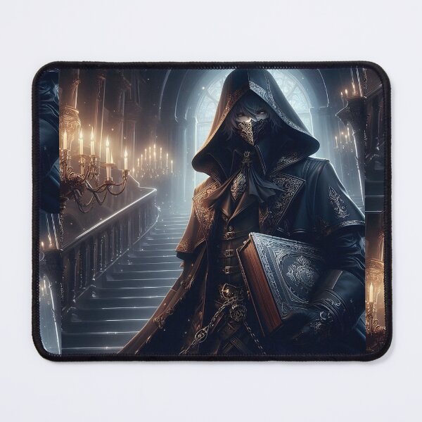 Item preview, The Veiled Oracle: A Mysterious Hooded Figure holding an Ancient Grimoire in a Gothic Castle Hall designed and sold by MouradStudio.