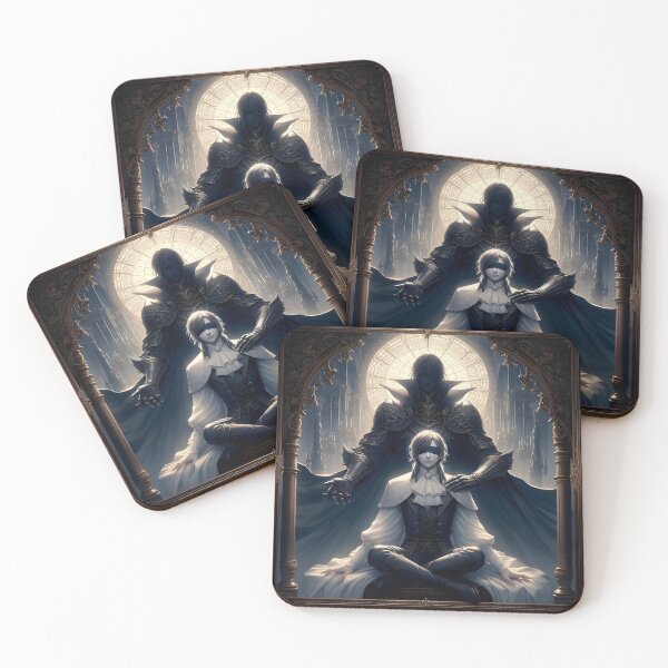 Item preview, The Guided Destiny: Veiled Truths, A Blindfolded Noble Bishounen and His Imposing Shadow Sentinel in a Gothic Hall designed and sold by MouradStudio.