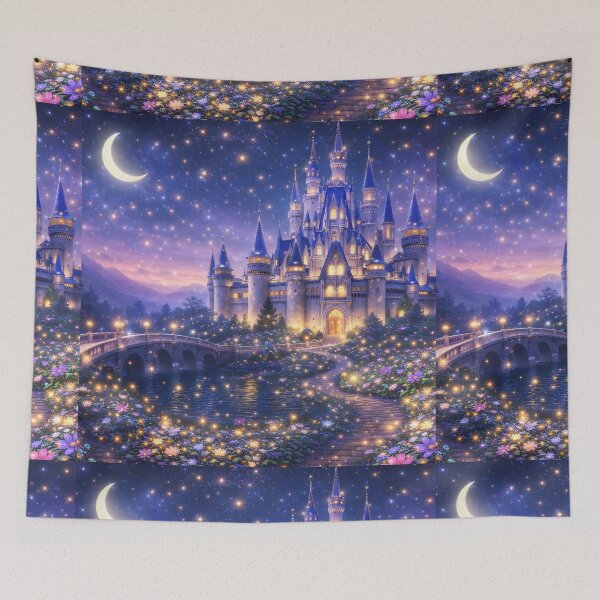 Item preview, Fantasy Castle Moonlight Floral Garden Wall Art Print designed and sold by Teenidesign .