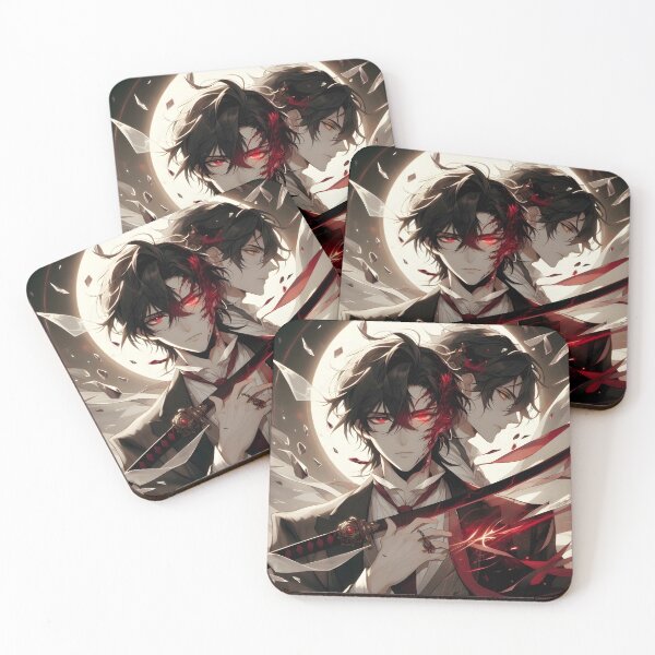 Item preview, The Sovereign's Fracture: Tragic Anime Bishounen with Duality, Katana of Fate, and Dark Shadow under a Fractured Moon designed and sold by MouradStudio.