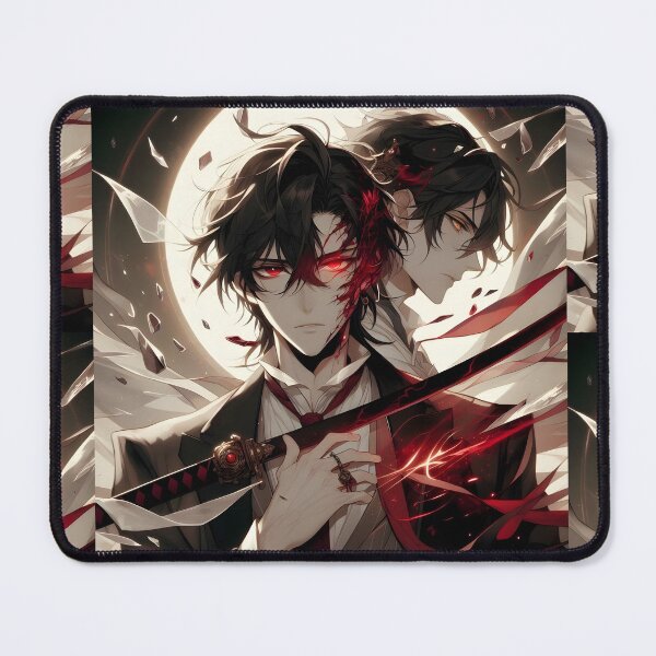 Item preview, The Sovereign's Fracture: Tragic Anime Bishounen with Duality, Katana of Fate, and Dark Shadow under a Fractured Moon designed and sold by MouradStudio.