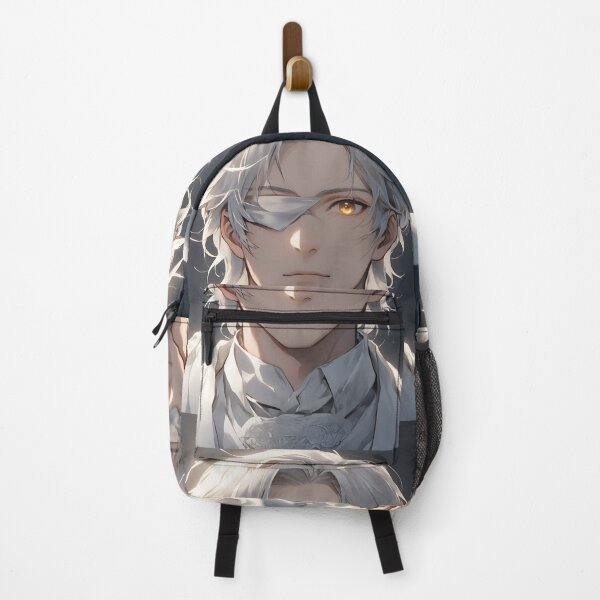 Item preview, The Silent Oracle: Mystical White-Haired Anime Bishounen in an Elegant White Suit with an Arcane Laced Eyepatch and a Glowing Golden Eye designed and sold by MouradStudio.