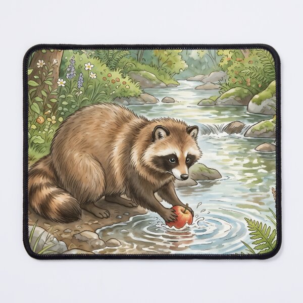 Item preview, Raccoon by the River - Whimsical Forest Wildlife Illustration designed and sold by RubisLeaf.