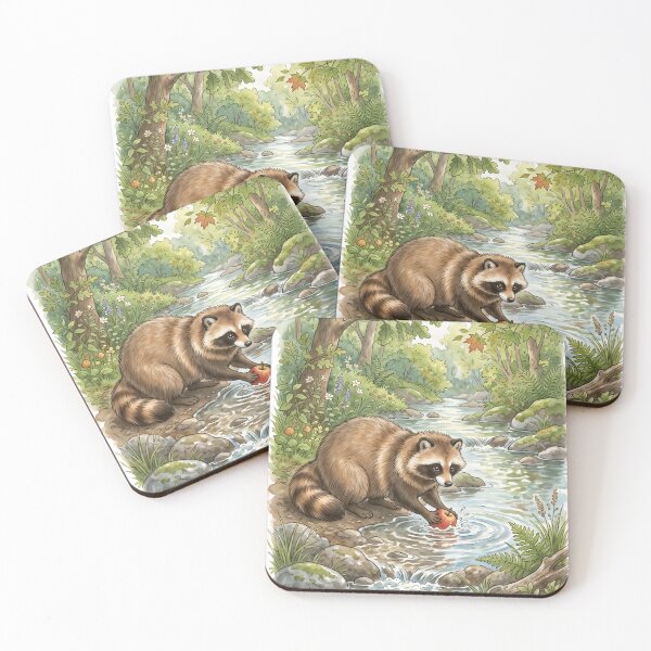 Item preview, Raccoon by the River - Whimsical Forest Wildlife Illustration designed and sold by RubisLeaf.