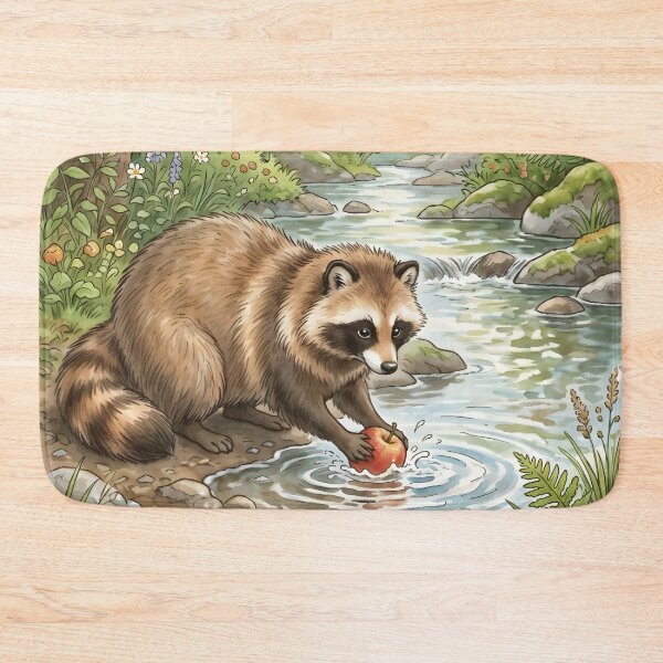 Item preview, Raccoon by the River - Whimsical Forest Wildlife Illustration designed and sold by RubisLeaf.