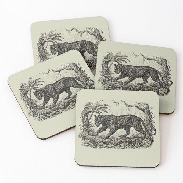Item preview, Vintage Jaguar Engraving - Untamed Shadows Roam Tropical Jungle Art Pri designed and sold by Stick-Shop9.