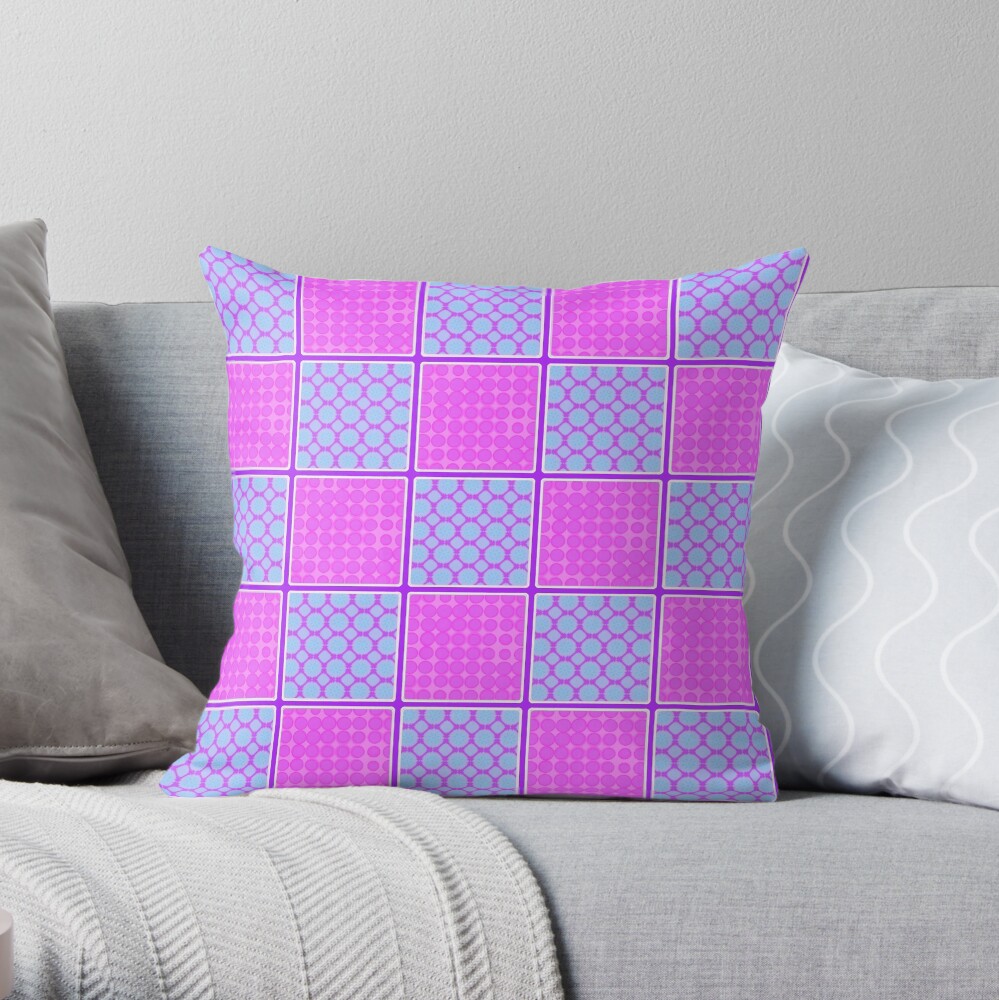 PINK AND PURPLE CHECK PATCHWORK DESIGN FOR ACCENTS IN CHECKS WITH SQUARES AND SMALL POLKADOTS Throw Pillow