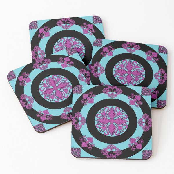 Artikelvorschau, Ein leuchtendes, kreisförmiges Mandala-Kunstmuster in Magenta und Türkis. entworfen und verkauft von AdesignbyG.