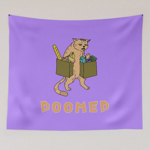 Item preview, Tired Ginger Cat Carrying Heavy Grocery Bags Illustration  designed and sold by LeshanArt.
