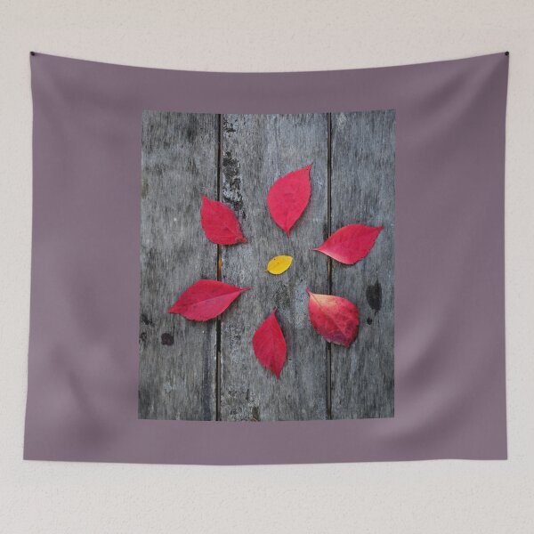 Item preview, Autumn Leaves Circle on Wooden Background – Minimal Nature Composition designed and sold by onubi.