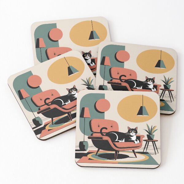 Item preview, Mid Century Modern Cat Art – Retro Lounge Chair Atomic Interior Print designed and sold by Tamas Das.