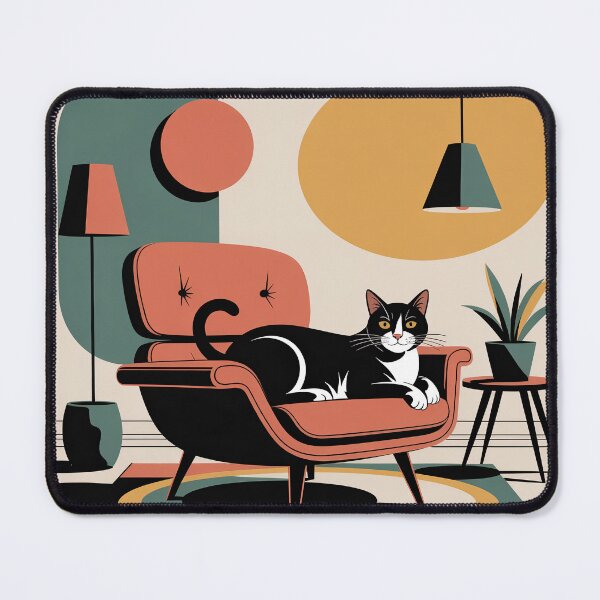 Item preview, Mid Century Modern Cat Art – Retro Lounge Chair Atomic Interior Print designed and sold by Tamas Das.