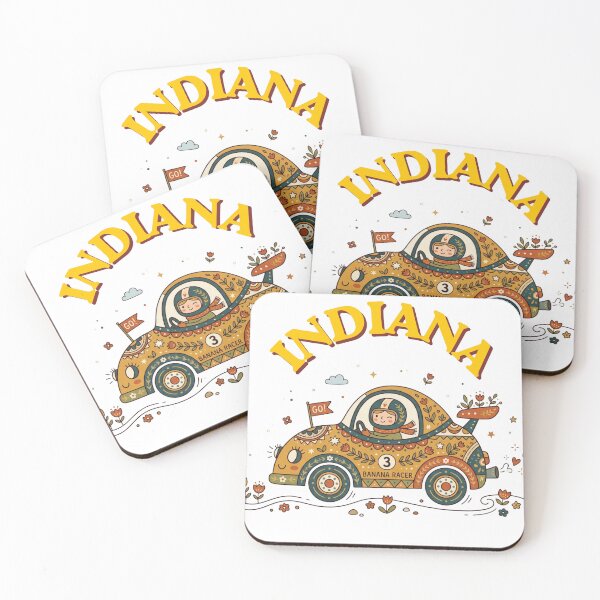 Item preview, Indiana Retro Racing Car Folk Art Illustration designed and sold by PeerMstudio.