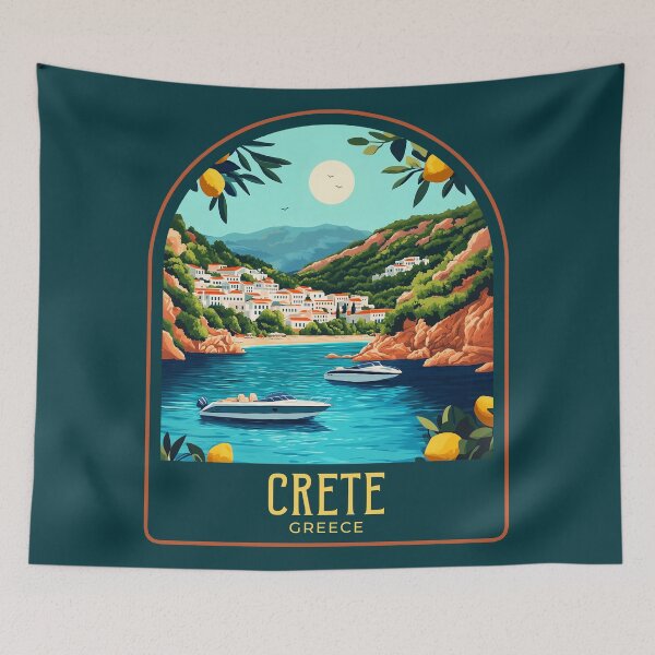 Item preview, Crete Vintage Travel Illustration designed and sold by HomeLivingCo.