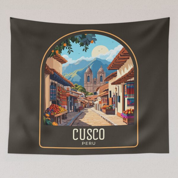 Item preview, Cusco Vintage Travel Illustration designed and sold by HomeLivingCo.