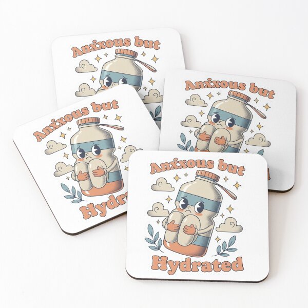 Item preview, Anxious but Hydrated Cute Retro Water Bottle Anxiety Sticker Design designed and sold by urbinet.