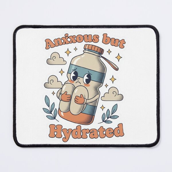 Item preview, Anxious but Hydrated Cute Retro Water Bottle Anxiety Sticker Design designed and sold by urbinet.