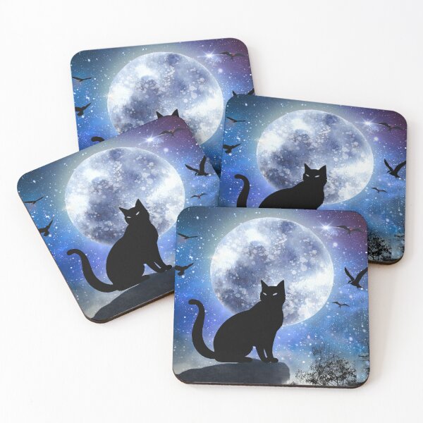 Item preview, Midnight Magic: Silhouette Black Cat & Full Moon designed and sold by NeonKawaiiCo.