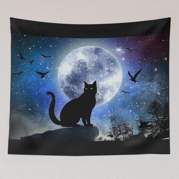 Item preview, Midnight Magic: Silhouette Black Cat & Full Moon designed and sold by NeonKawaiiCo.
