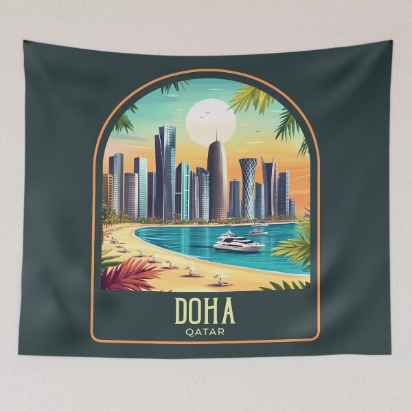 Item preview, Doha Vintage Travel Illustration designed and sold by HomeLivingCo.