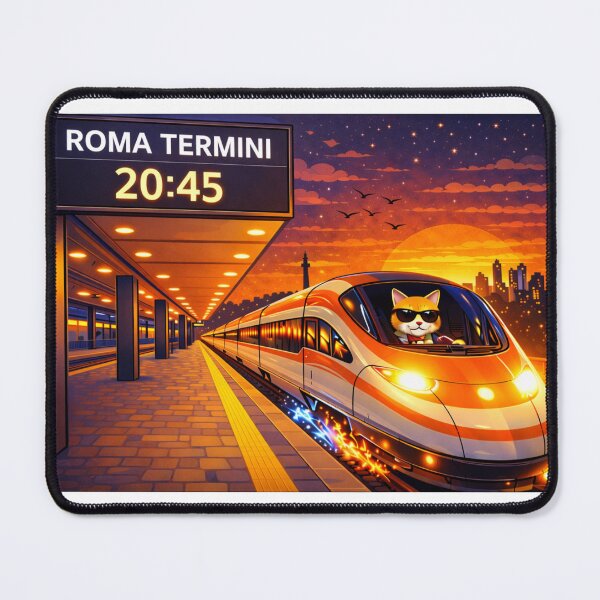 Item preview, Cat Train Driver at Rome Termini – Sunset High Speed Railway Illustration designed and sold by Busdriverstore.