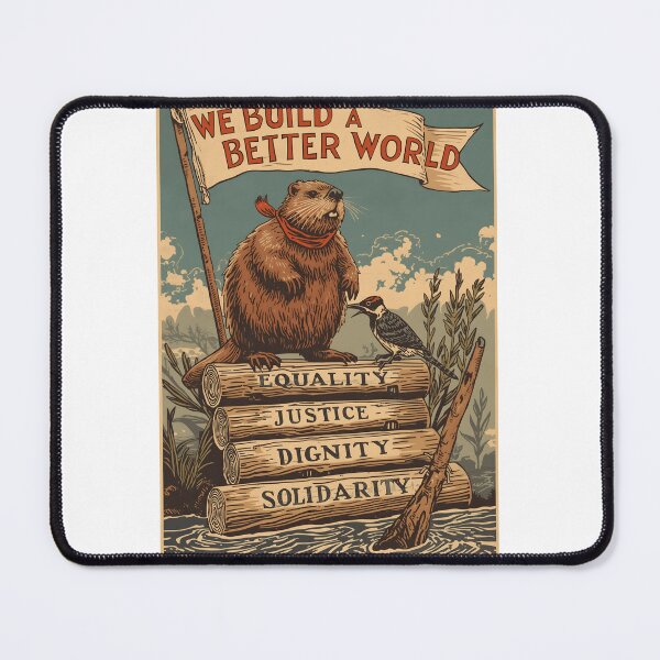Item preview, We Build A Better World Beaver Labor Rights Vintage Poster designed and sold by SewRed.