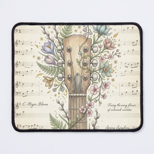 Item preview, Vintage Acoustic Guitar Headstock with Spring Wildflowers and Sheet Music designed and sold by FloraDesign-228.