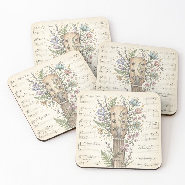 Item preview, Vintage Acoustic Guitar Headstock with Spring Wildflowers and Sheet Music designed and sold by FloraDesign-228.