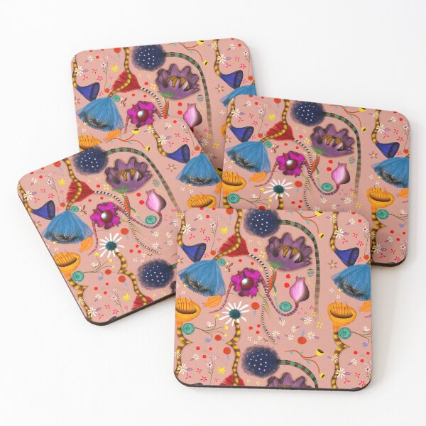 Item preview, Stripes spots on the stems Peach floral tulips lines stems striped - Ruth Fitta-Schulz art designed and sold by rupydetequila.