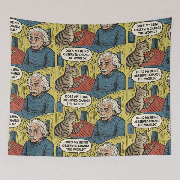 Item preview, Does My Being Observed Change The World? — Quantum Cat Comic Print designed and sold by SammyMorry.
