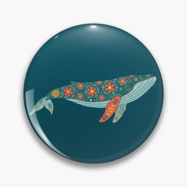 Item preview, Floral Folk Art Humpback Whale – Scandinavian Folk Art by heidiannemorris © designed and sold by FOLK ART FUSION by heidiannemorris.
