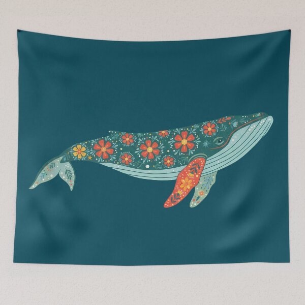 Item preview, Floral Folk Art Humpback Whale – Scandinavian Folk Art by heidiannemorris © designed and sold by FOLK ART FUSION by heidiannemorris.