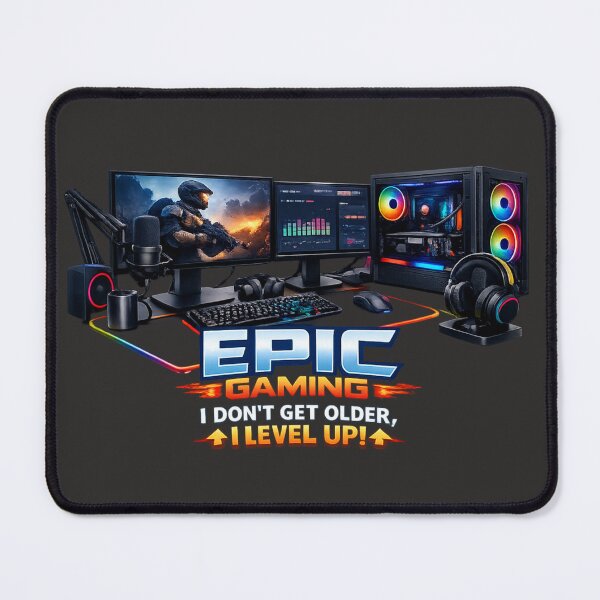 Item preview, Epic Gaming Setup Level Up Gear designed and sold by Bit-By-Bit-Art.