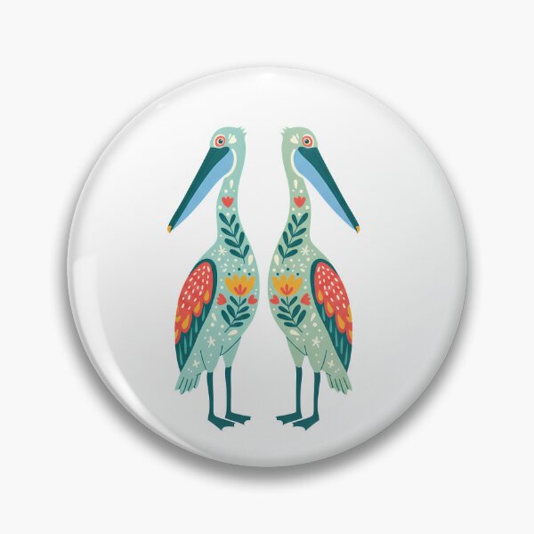 Item preview, Two Floral Folk Art Pelicans – Scandinavian Folk Art by heidiannemorris © designed and sold by FOLK ART FUSION by heidiannemorris.
