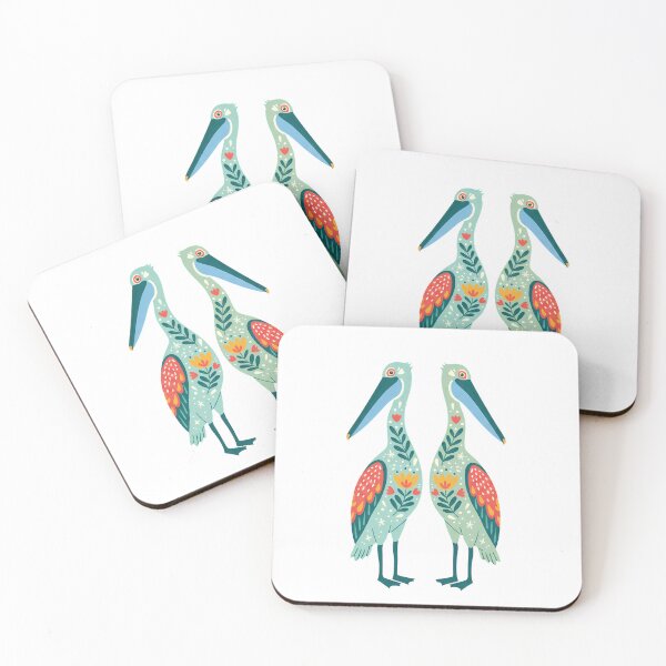 Item preview, Two Floral Folk Art Pelicans – Scandinavian Folk Art by heidiannemorris © designed and sold by FOLK ART FUSION by heidiannemorris.