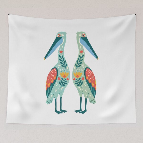 Item preview, Two Floral Folk Art Pelicans – Scandinavian Folk Art by heidiannemorris © designed and sold by FOLK ART FUSION by heidiannemorris.
