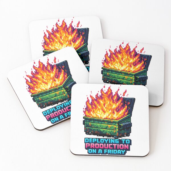 Item preview, Deploying To Production on Friday - 8 Bit Dumpster Fire designed and sold by Retro Mood Co.