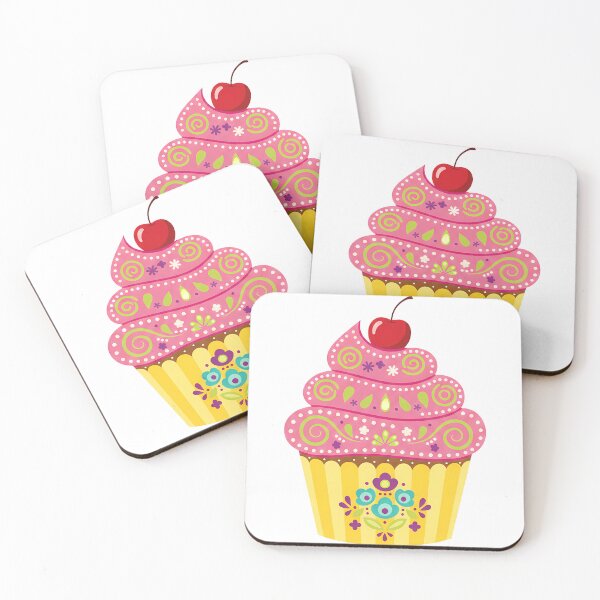 Item preview, Floral Folk Art Cupcake with Cherry – Scandinavian Folk Art by heidiannemorris © designed and sold by FOLK ART FUSION by heidiannemorris.