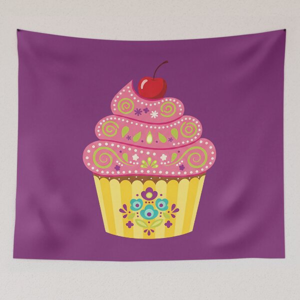Item preview, Floral Folk Art Cupcake with Cherry – Scandinavian Folk Art by heidiannemorris © designed and sold by FOLK ART FUSION by heidiannemorris.