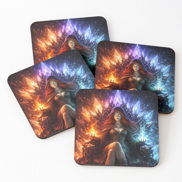 Item preview, Fire Ice Sorceress Magic Throne Fantasy Art designed and sold by KnitOfShadoF.