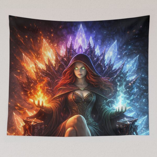 Item preview, Fire Ice Sorceress Magic Throne Fantasy Art designed and sold by KnitOfShadoF.