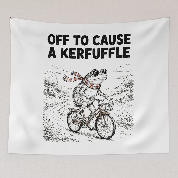 Item preview, Funny Frog Off To Cause A Kerfuffle Bicycle Meme Humor Gifts designed and sold by JerdbordinShop.