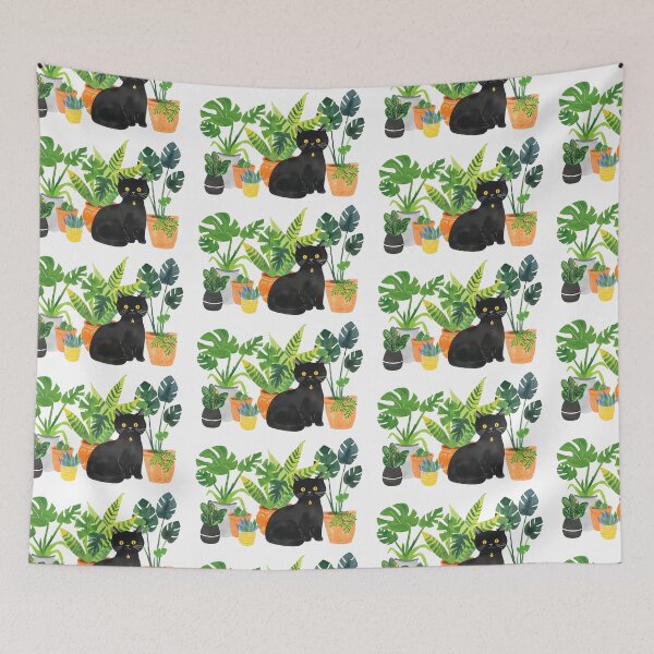 Item preview, Black Cat with house plants designed and sold by xiao xuans.