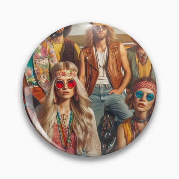 Item preview, Retro Hippie Crew on Motorcycles in a Vibrant 70s Freedom Scene designed and sold by FotoworldEdel.
