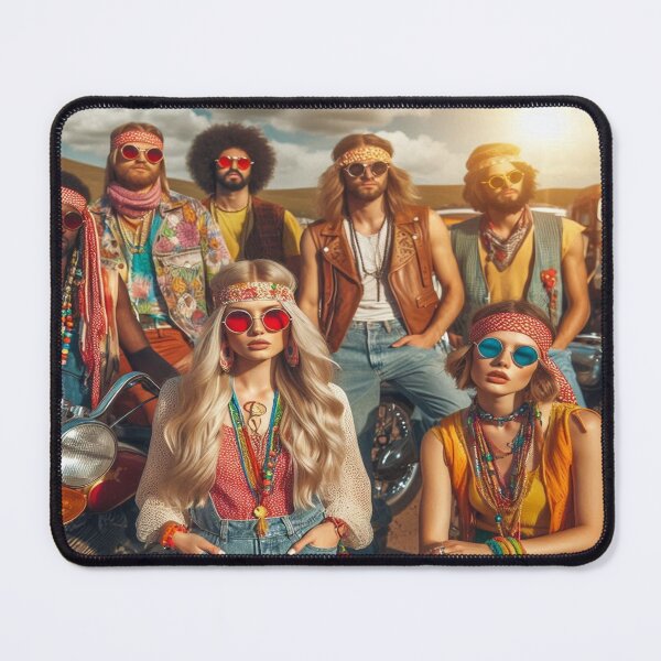 Item preview, Retro Hippie Crew on Motorcycles in a Vibrant 70s Freedom Scene designed and sold by FotoworldEdel.